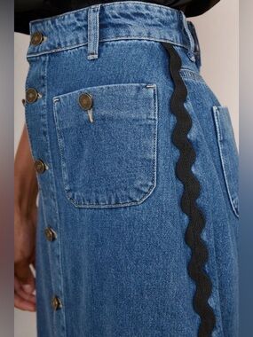 NWT WYSE London Ric Rac Denim Skirt Midi Size 33